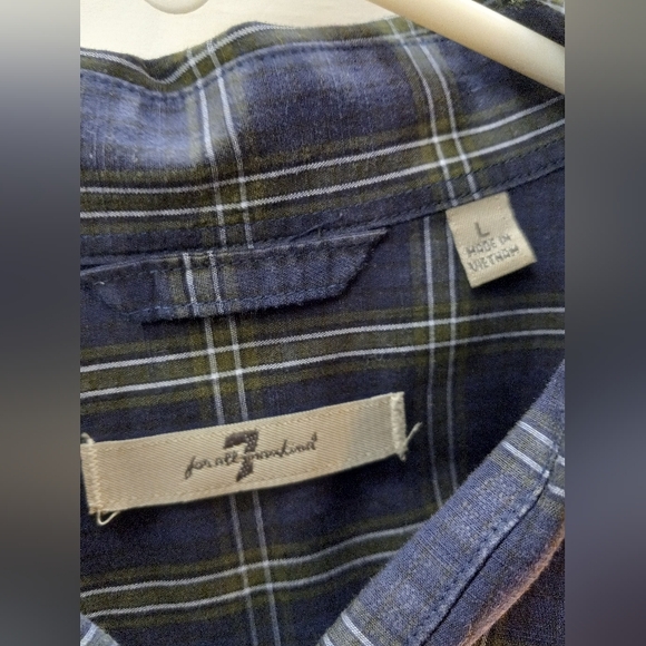 7 For All Mankind Western Plaid Blue Large Business Casual Shirt Office Cowboy - Picture 6 of 16